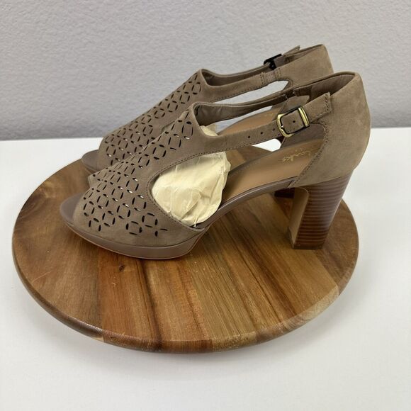 Clarks Artisan Sandals Jenness Energy Peep Toe Shoes Womens 10 Brown Strappy - Picture 5 of 7